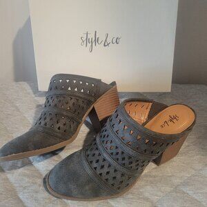 Faux suede cutout mule